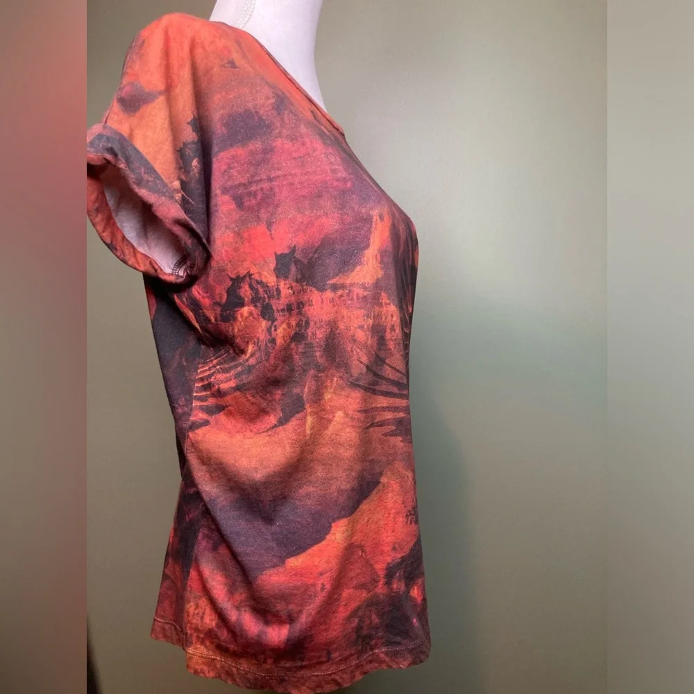 Allsaints graphic Tee Horses Eagle desert print XS/S Orange shirt womens - Picture 5 of 9